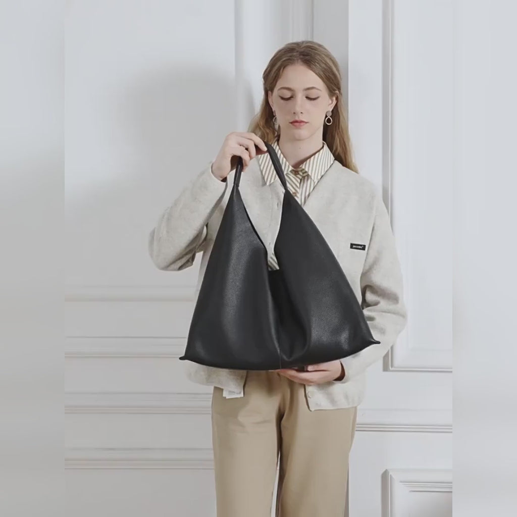 Genuine Leather Triangle Tote Bag for Women Large Capacity Underarm Shoulder Bag