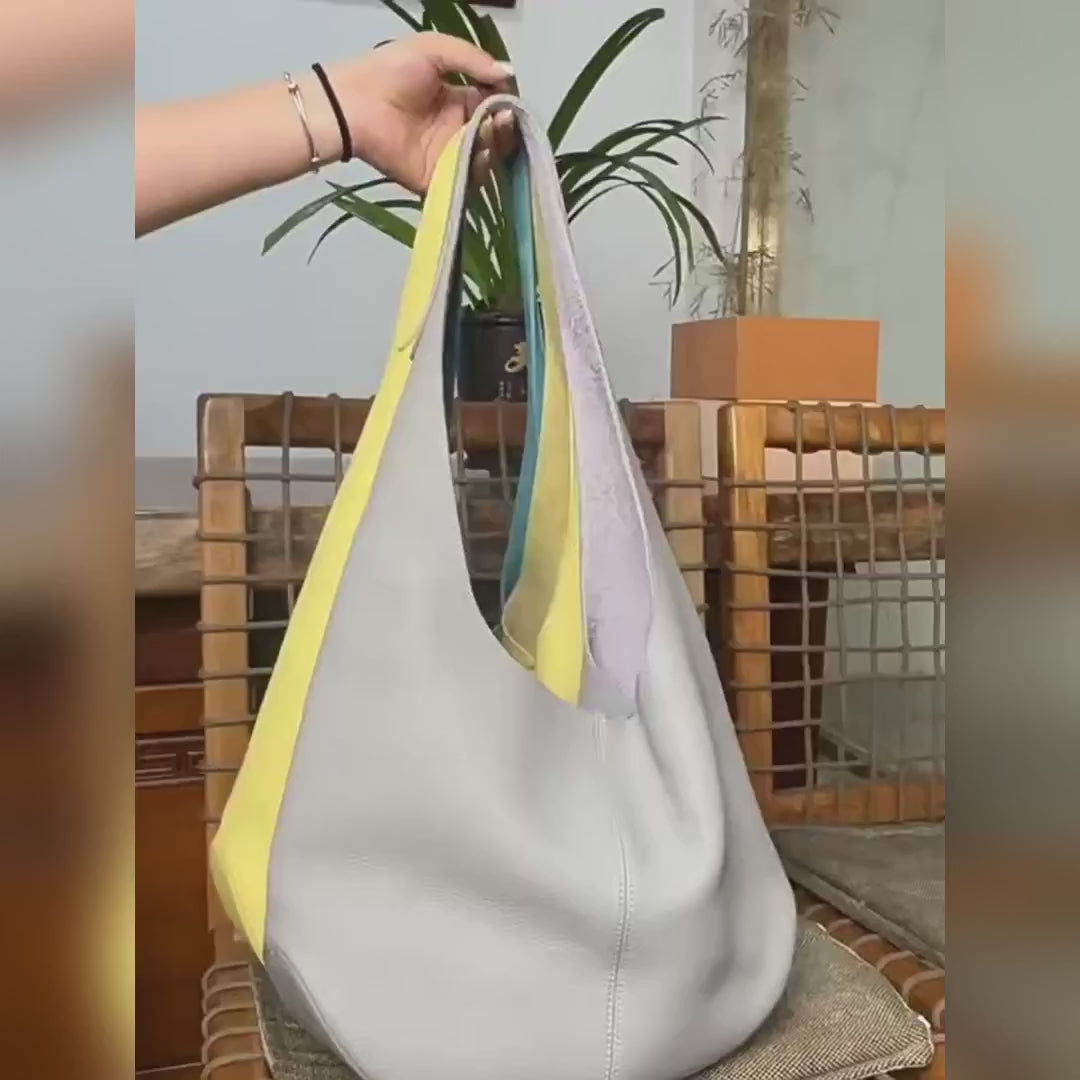 Genuine Leather Tote Bag for Women Soft Structured Bucket Shoulder Bag Casual Commuter