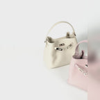 Genuine Leather Bucket Bag for Women Korean Style Lock Crossbody Shoulder Handbag
